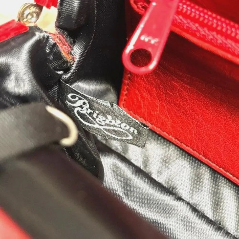 Brighton Red Pebbled & Croc Leather Crossbody Evening Bag Clutch Chain Strap - Picture 9 of 16